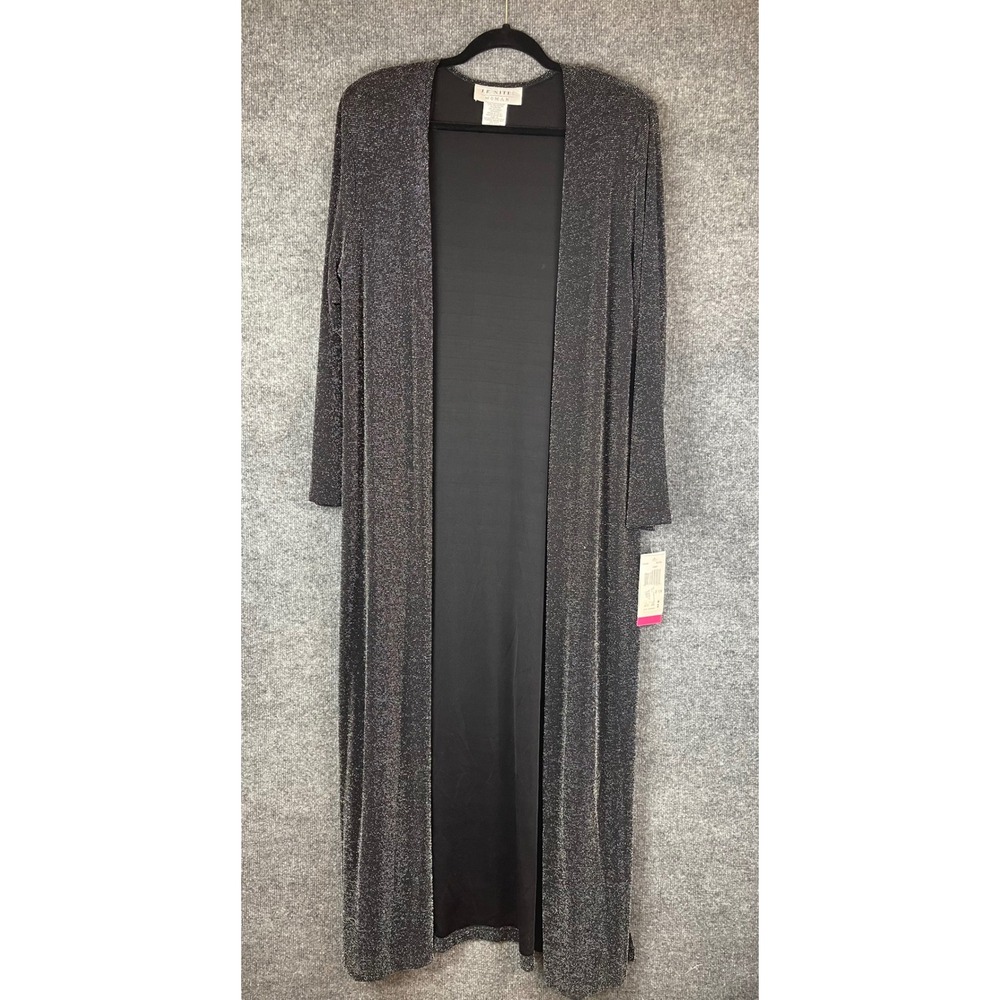 J.R. Nites Duster Cardigan Womens 1X Silver New Metallic Open Front Long Sleeve